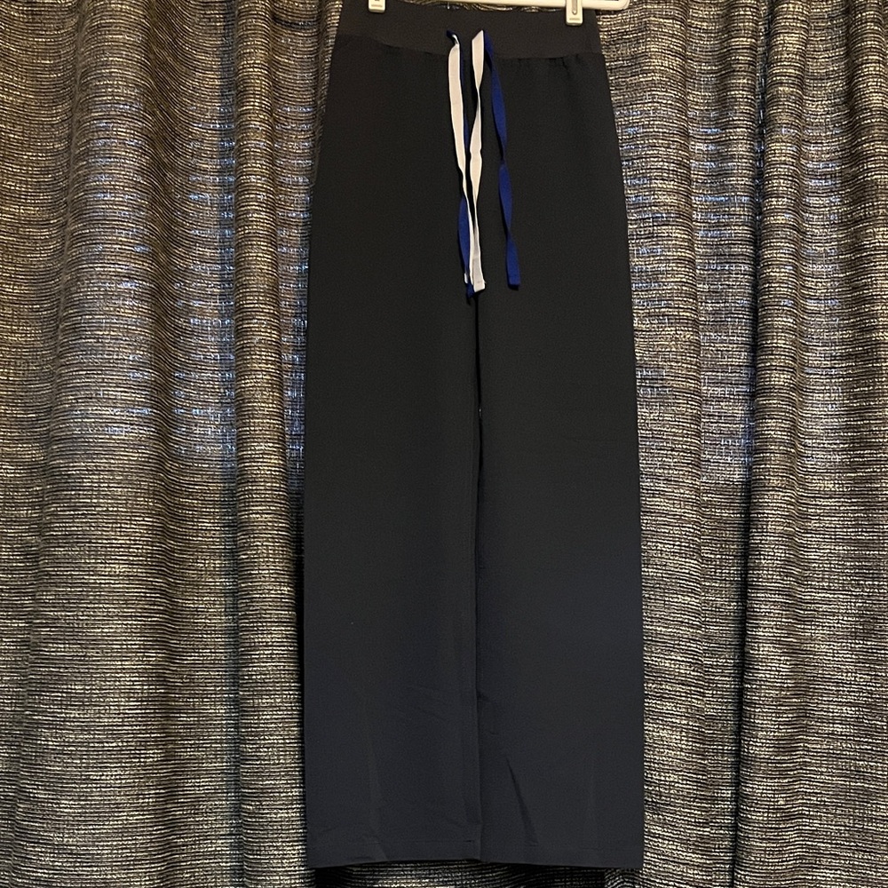 Figs Navy Blue Wide-Leg Pants with Blue and White Drawstring